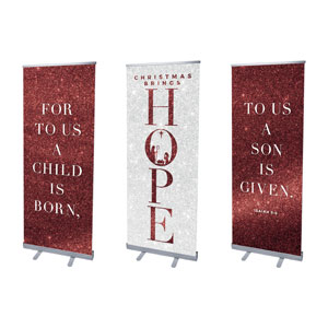 Christmas Brings Hope Sparkle Triptych 2'7" x 6'7"  Vinyl Banner