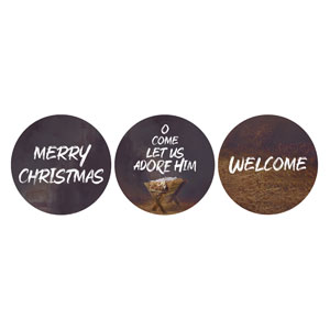 O Come Adore Manger Set Circle Handheld Signs