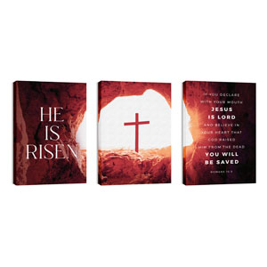 He Is Risen Tomb Cross Triptych 24in x 36in Canvas Prints