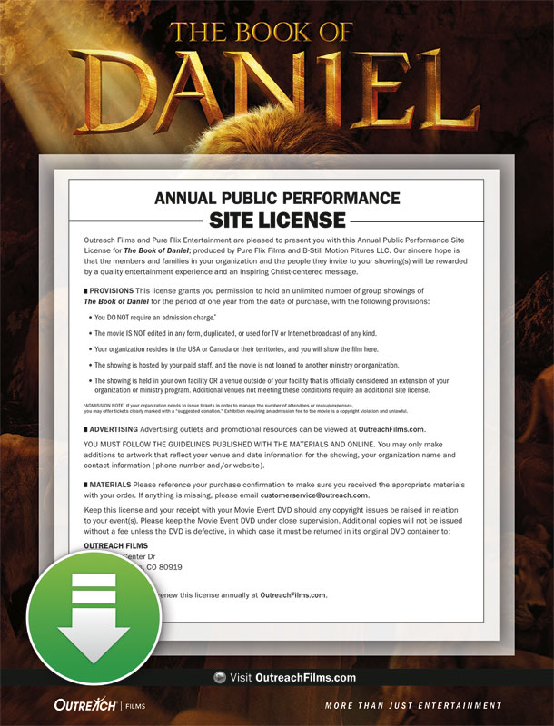 Movie License Packages, Films, Book of Daniel Digital License Standard, 100 - 1,000 people  (Standard)