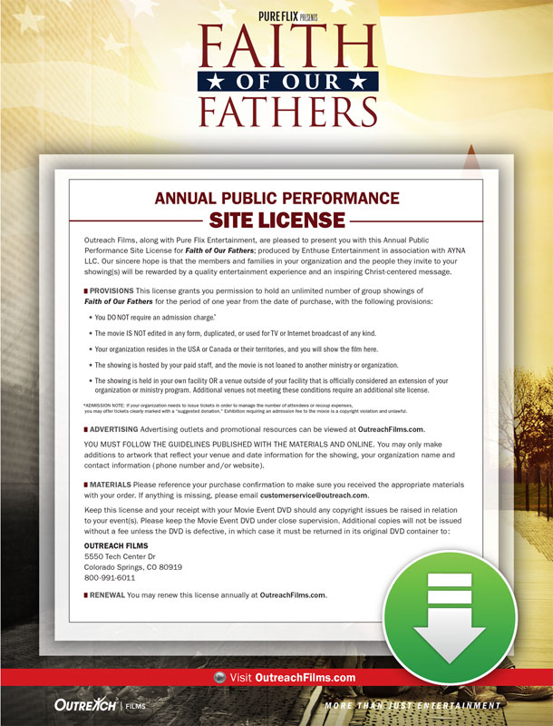 Movie License Packages, Films, Faith of Our Fathers Digital License Standard, 100 - 1,000 people  (Standard)