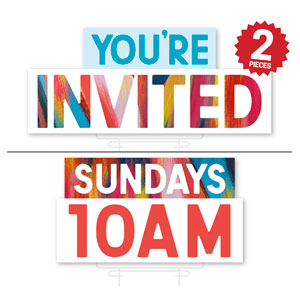 Colorful Collage You're Invited 10 AM Pair Die Cut Yard Sign