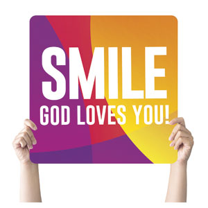 Curved Colors Smile Square Handheld Signs