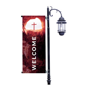 He Is Risen Tomb Cross Light Pole Banners