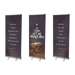 O Come Adore Manger Triptych 2'7" x 6'7"  Vinyl Banner