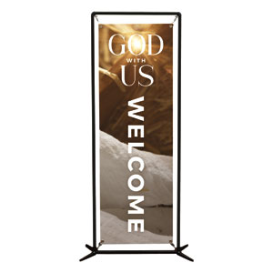 God With Us Manger Gold 2' x 6' Banner