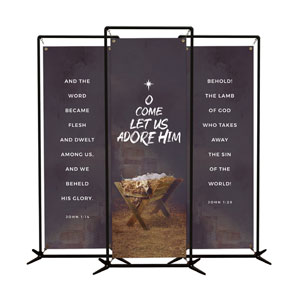 O Come Adore Manger Triptych 2' x 6' Banner