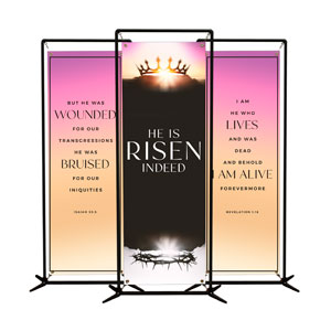 Risen Indeed Crowns Triptych 2' x 6' Banner