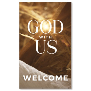 God With Us Manger Gold 3 x 5 Vinyl Banner