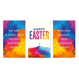 Colorful Easter Crosses Triptych 3 x 5 Vinyl Banner